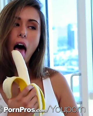 PornPros - Hot Anastasia Black tempts guy with banana eating